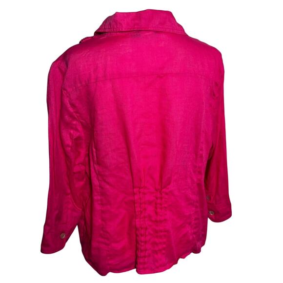 DAVID BROOKS Women's XL Bright Pink 100% Linen Button Down Long Sleeve Shirt - Picture 2 of 7